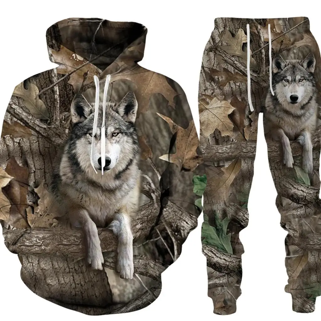 Casual Camouflage Hunting Animal Wild Boar 3D Hoodie Suit Fashion Autumn Men's Tracksuit Loose Pocket Pullover Male Suit