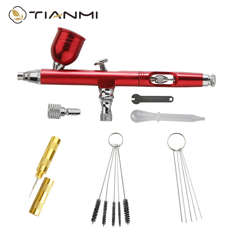

TIANMI Airbrush Master Performance 0.3mm Nozzle Spray Gun Red/Gold/Black Cake Decorating Brushes for Nail Manicure Wrench Straw