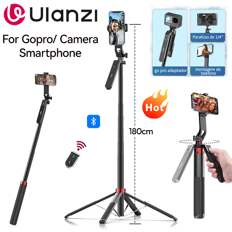 Ulanzi MA09 1.8m Selfie Stick Tripod for iPhone 16 15 Android Phone with Remote Control Panoramic Ball head Holder U200 VL49 Kit