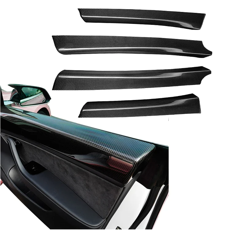 

tesla model 3 accessories Dry carbon fiber door trim 4 pcs Matte Real Front and Rear Door Pillar Trims For Tesla