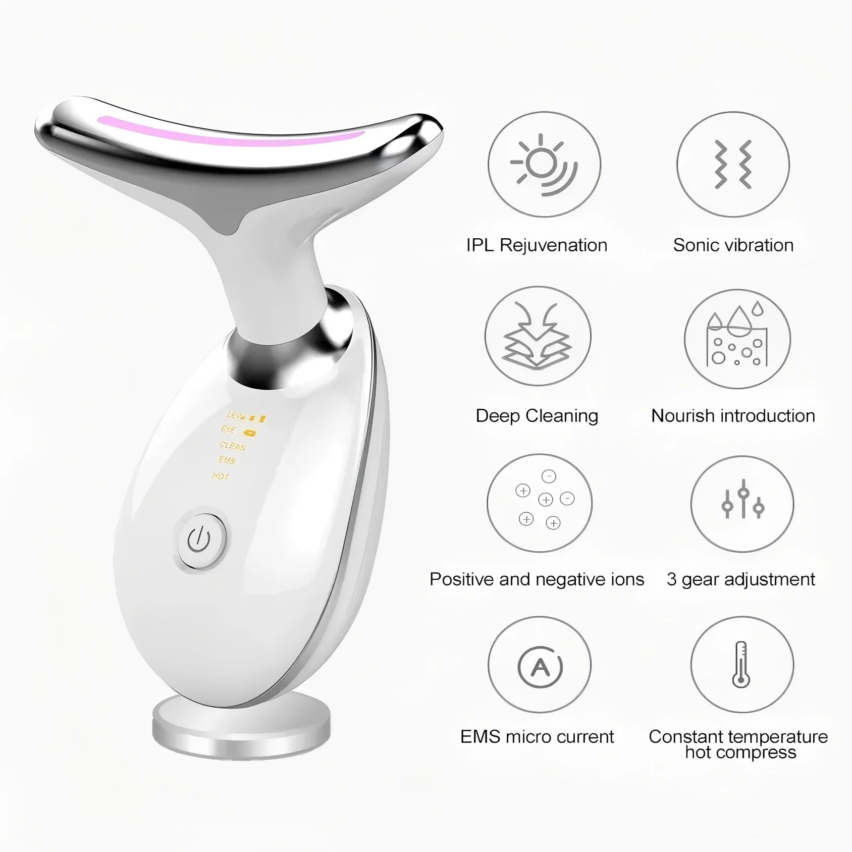Heated Microcurrent Neck Massager Facial Lift Tighten Face Contour and Smooth Lines Device 3 Color LED Light Beauty Instrument 2