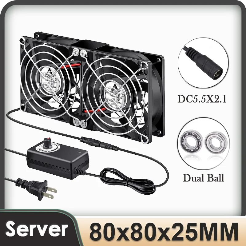 Ventilador do Computador Gdstime12 v com Bola Dupla 80×25 mm 80 mm com Grande Fluxo de ar Controlador de Velocidade Variável para Laptop pc Receptor Dvr