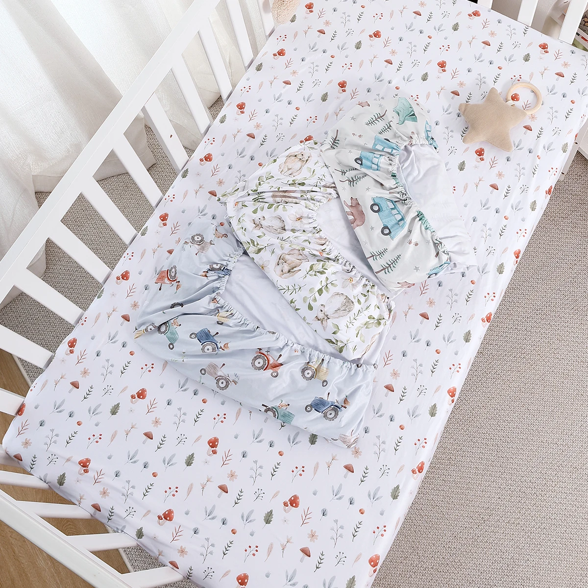 Bassinet Sheets Happyflute Baby Bassinet Sheets Breathable Cozy Fitted Mattress Sheet 130*70CM Polyester