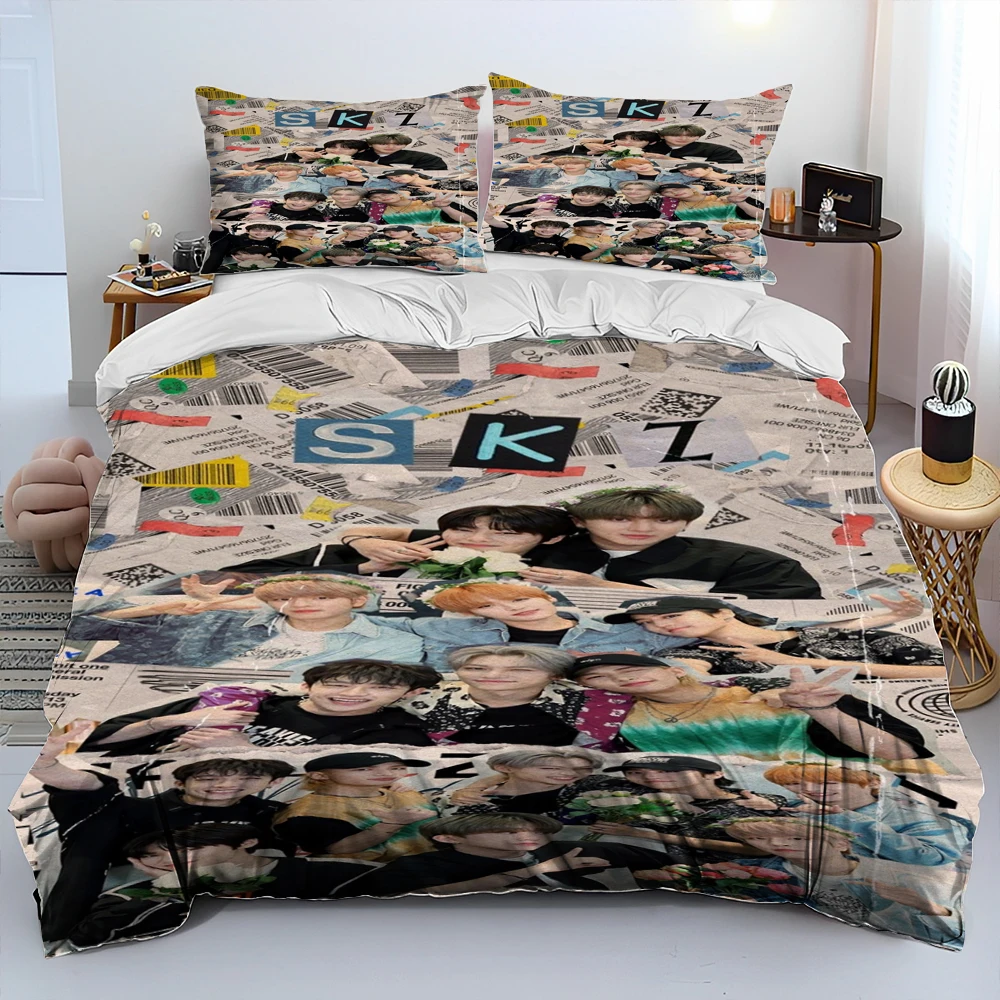 

3D Stray Kids Kpop Singer Star Comforter Bedding Set,Duvet Cover Bed Set Quilt Cover Pillowcase,king Queen Size Bedding Set Kids