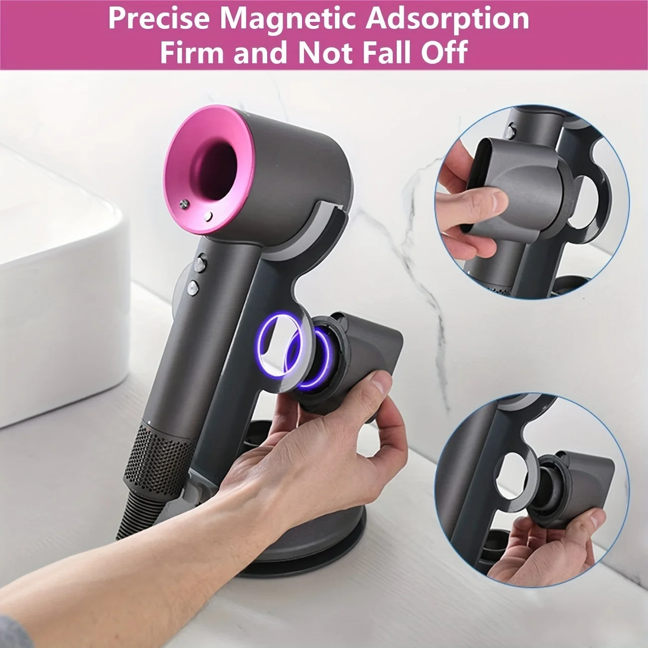 1pc Hair Dryer Holder For Dyson Ultrasonic Hair Dryer Magnetic Bracket Holder Aluminum Alloy Bracket Bathroom Organizer 2