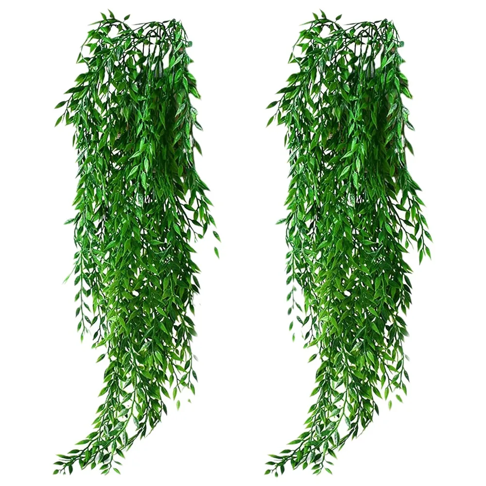 

2Pcs Artificial Hanging Plants Garland Fake Willow Leaves Ivy Vine for Wall Garden Wedding Hanging Pot Basket Decor