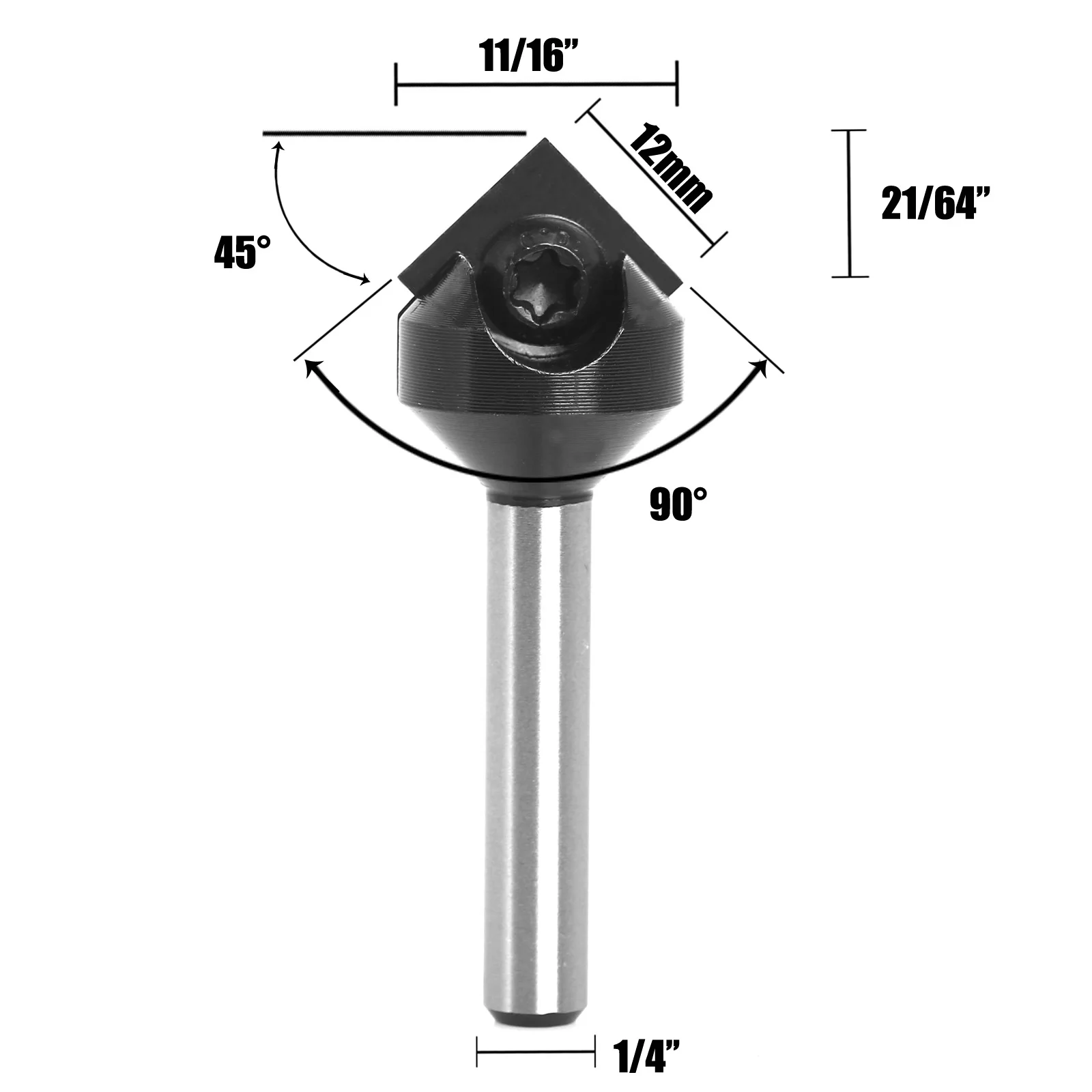 

1PC Insert Style Carbide Spoilboard V Groove 90° Single Flute Ruter Bit End Mills Woodworking Milling Cuttters Shank 1/4"