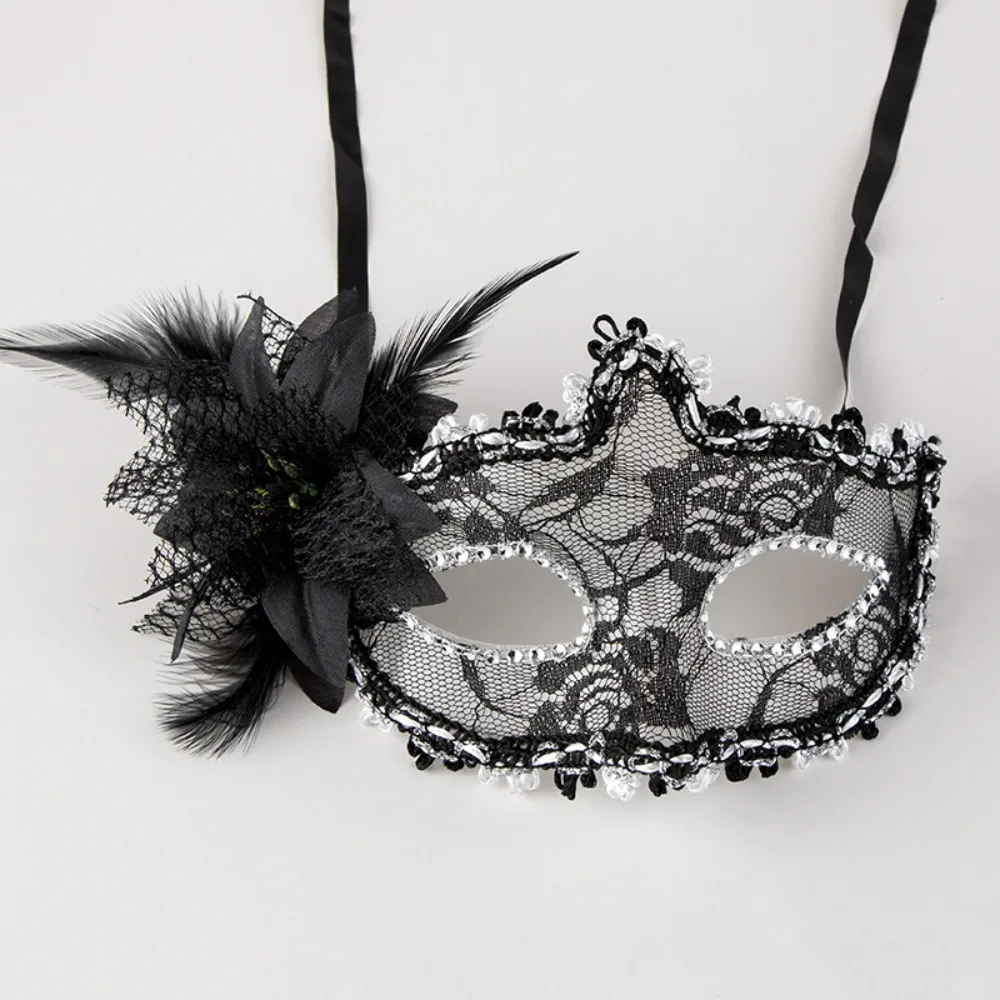 Fashion Side Flower Masquerade Mask Half Face Feather Eye Mask Sexy Lace Mardi Gras Mask Venetian Party