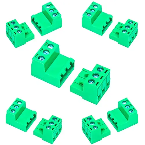 

5 Sets 5.08mm Pitch Male & Female No Soldering Green Phoenix Type Connector 3 Pin PCB Screw Terminal Block