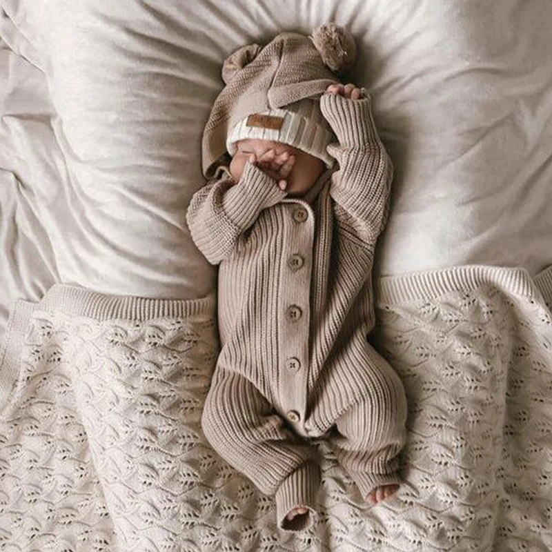 0-12M Autumn Baby Boys Girls Cute Romper Solid Color Long Sleeve Single Breasted Hooded Jumpsuits baby rompers baby jumpsuit baby clothing