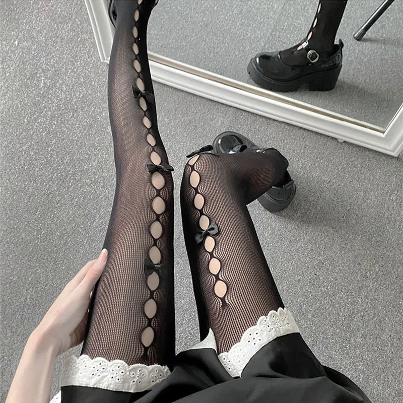 Description Picture 5 of itemSweet Cute Women Hollow Out Bowknot Tights Pantyhose Japanese Style Kawaii Thigh High Socks Pantyhose Fishnet Stockings