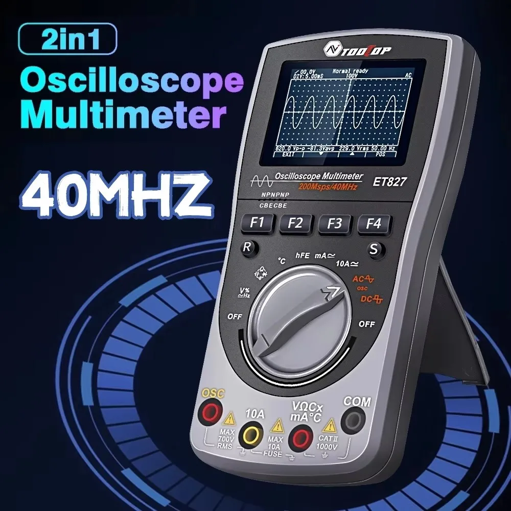 TOOLTOP ET827 Digital 40MHz 200Msps/S Oscilloscope Multimeter Electronic Repair Laboratory Tools 6000 Counts True RMS Multimeter