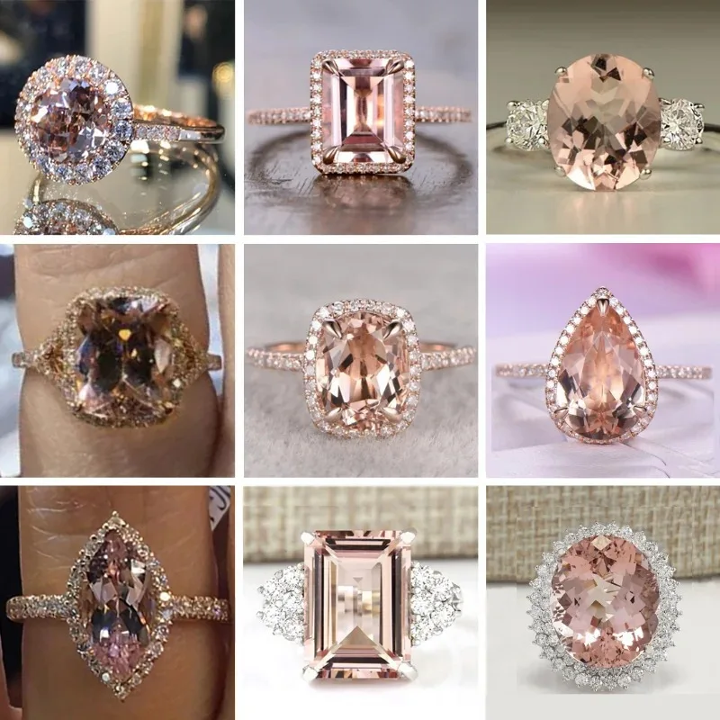 Engagement Rings Zircon Rings Wedding Rings Fashion Rings Gold Rings Fashion Ring Finger Rings Fashion Luxury Champagne Zircon Engagement/Wedding Rings for Women Creative Rose Gold Color Anniversary Jewelry Accessories