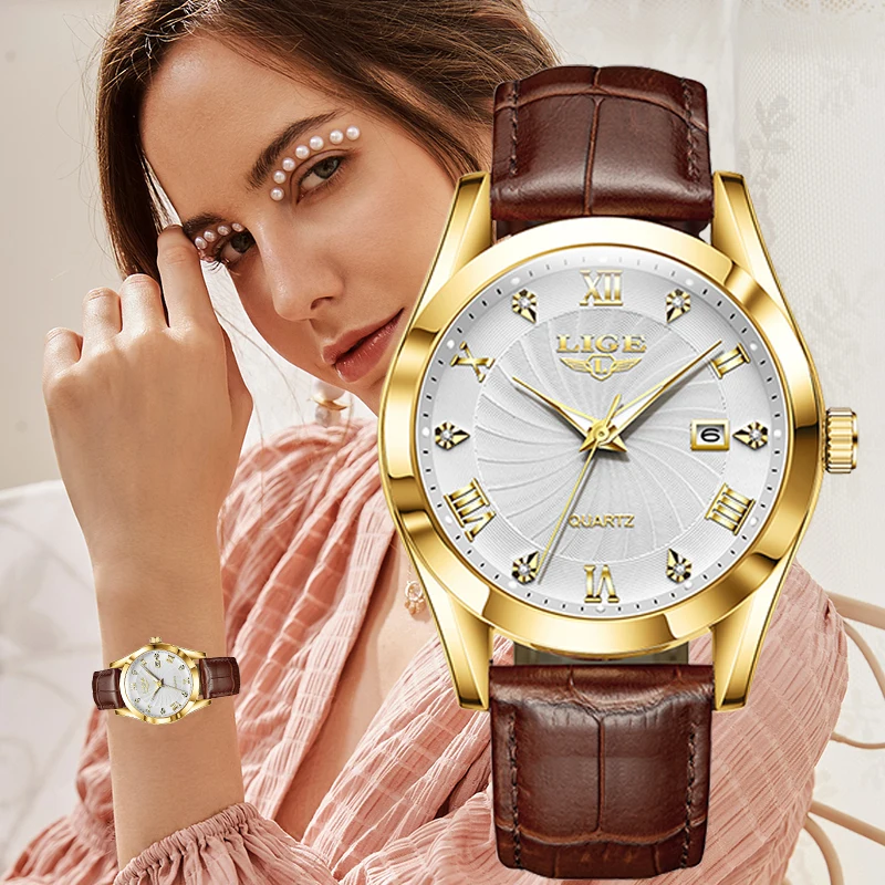 LIGE Women's Wristwatch Fashion Casual Leather Sport Waterproof Woman Watch Luxury Women Bracelet Classic Female Clock women watches