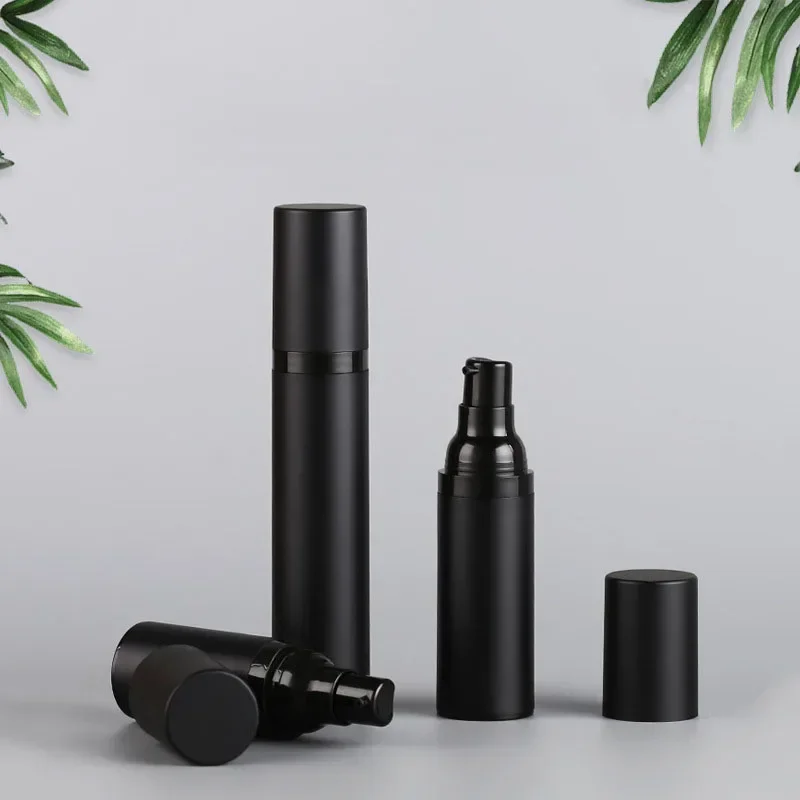 Plastic Pump Bottle 10Pcs 15/30/50ml Black Vacuum Pump Bottle Lotion Shampoo Bottles Refillable Spray Perfume Atomizer Sprayer