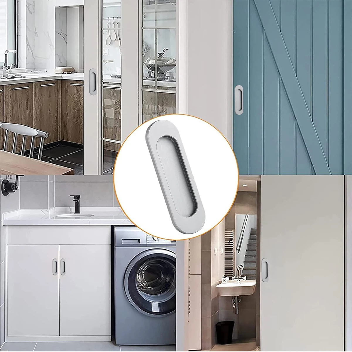 Description Picture 4 of itemSelf Adhesive Oval Sliding Door Handles Aluminum Alloy Flush Pull Punch-free Handle for Sliding Doors Window Cabinets
