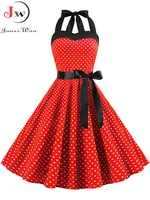 Women Summer Polka Dot Vintage Dress Fashion Party Office Lady 50s 60s Rockabilly Big Swing Halter Clothes Tunic Vestidos - Image 6