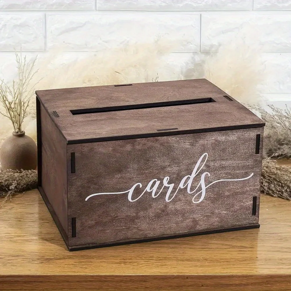 Simple Country Wooden Wedding Gift Box DIY Retro Style Decoration Cassette for Welcome Graduation Ceremony-Cards