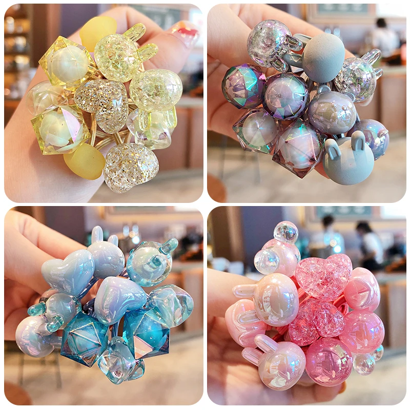 2/10/18 Pcs/Set  Baby Girls Cute Quicksand Cartoon Fruit Hair Bands Children Lovely Scrunchies Rubber Bands Kid Hair Accessories