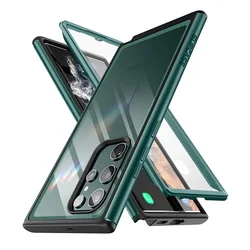 SUPCASE UB Edge Pro Slim Clear Case with Built-in Screen Protector for Samsung Galaxy S22 Ultra (6.8 inch) (Peacock)
