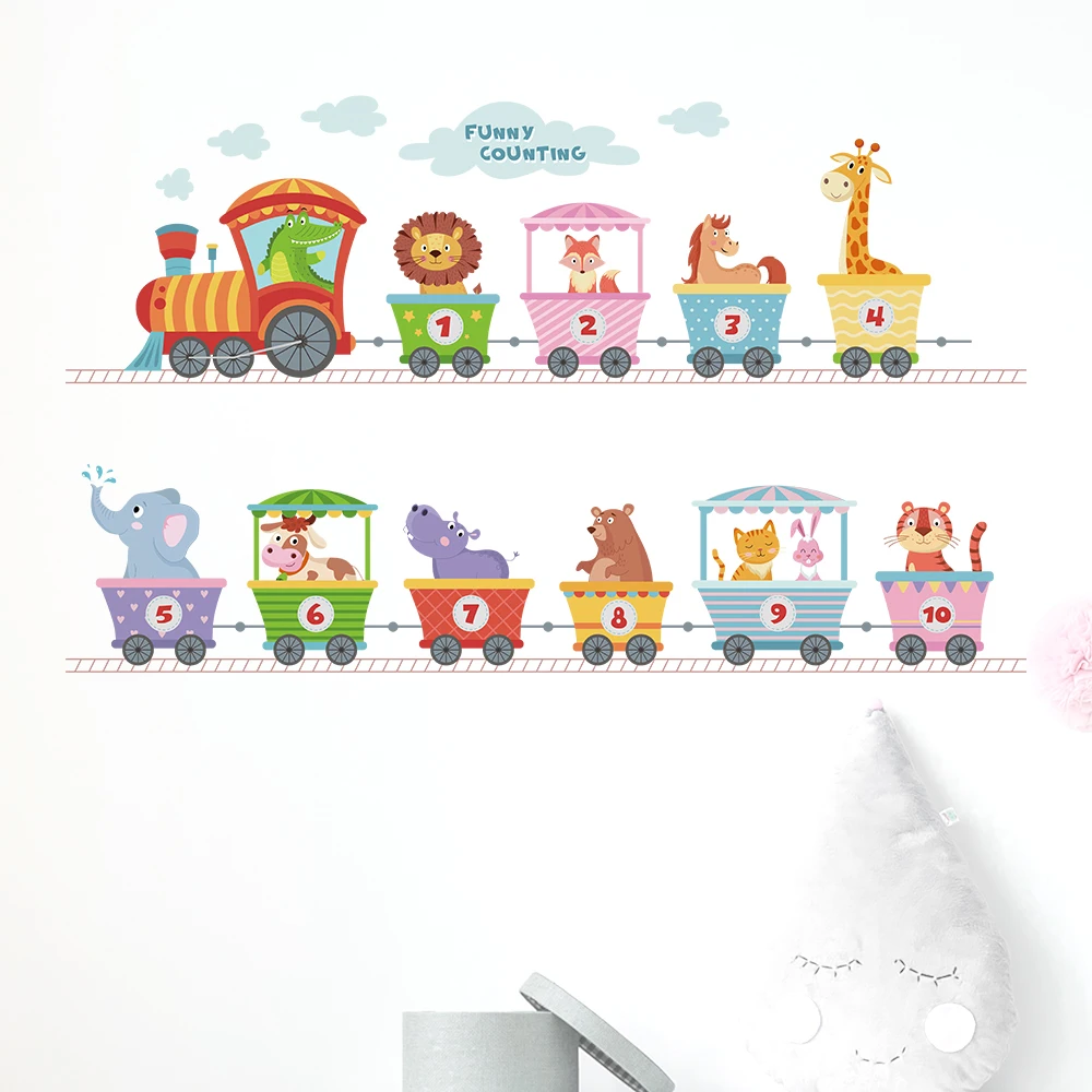 Cute Cartoon Animals Train Removable Wall Stickers for Window Tile Kids Nursery Bedroom Decals Kindergarten Showcase Decor Art wall stickers,window stickers