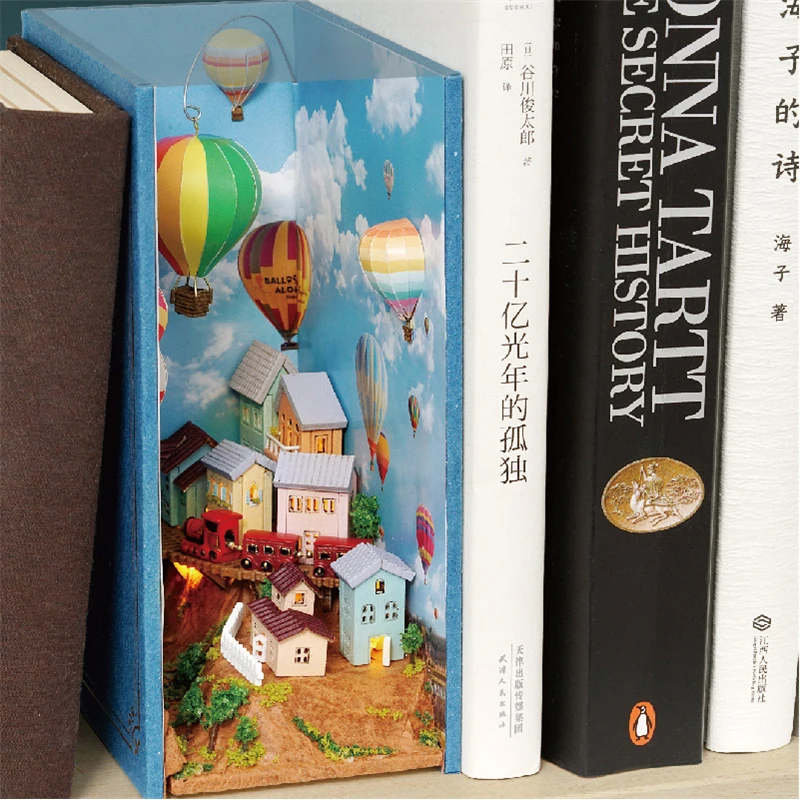 DIY книга, набор вставок в конус, деревянный миниатюрный строительный комплект, воздушный шар, книжная полка, Декор для дома, подарок
