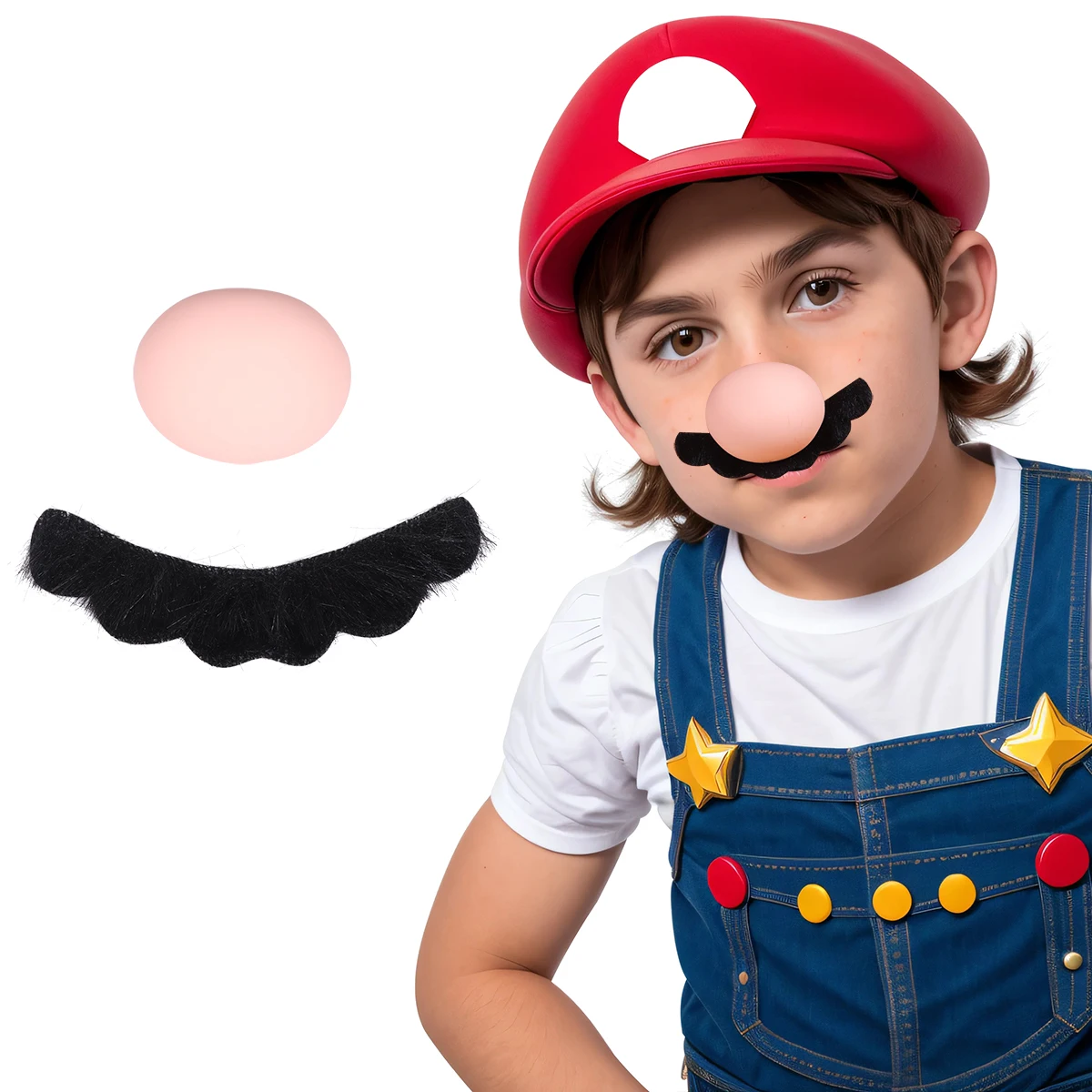 

Super Bros Cosplay Nose and Mustache for Kids and Adults Mario Halloween Costume