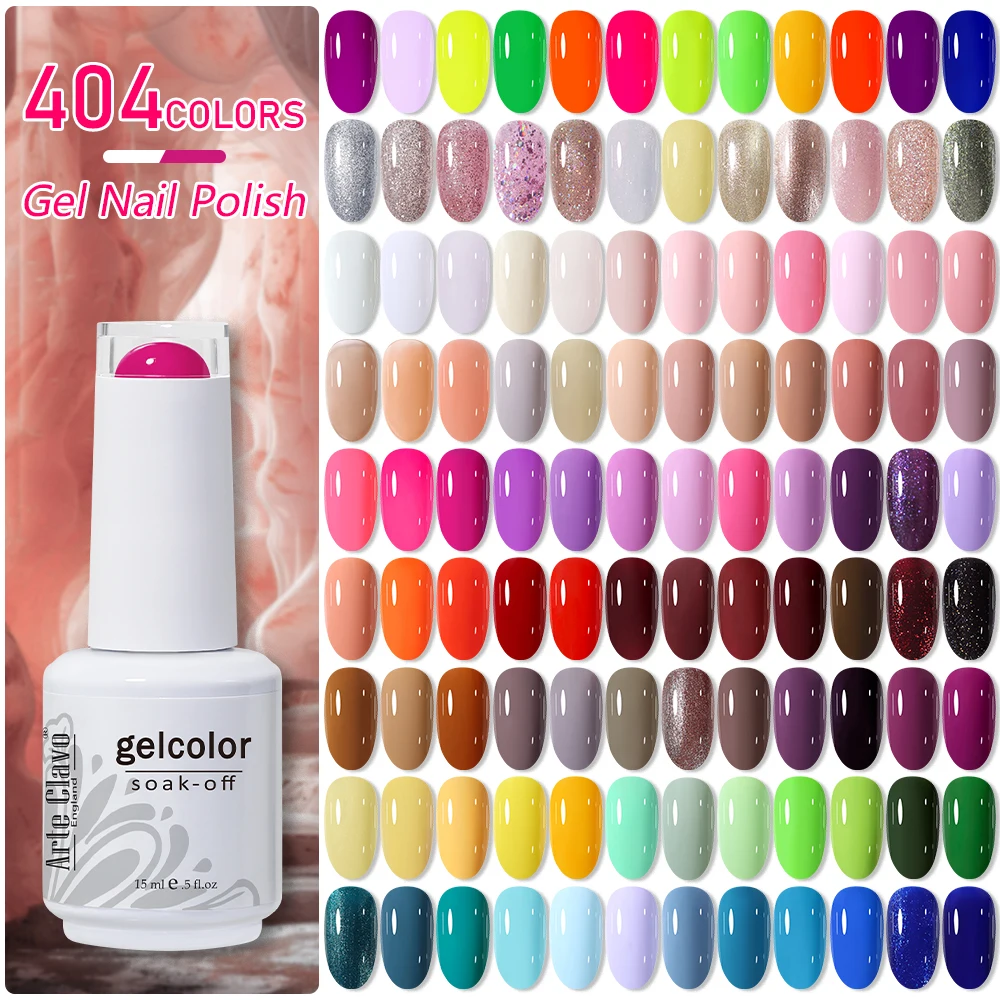Arte Clavo Gel Nail Polish 400 Colors 15ml Semi Permanent Gel Varnish Base Top Coat Nail Art Manicure Soak Off LED UV Salon