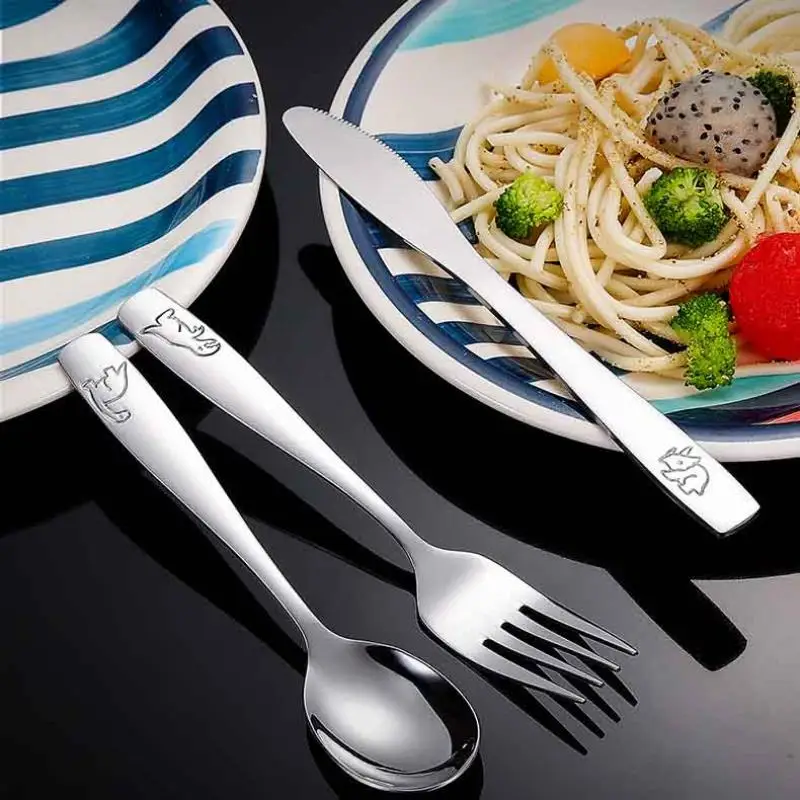 3-15Pcs Kids Silverware Set Stainless Steel Kids Fork Spoon And Cutter Set Funny Dinosaur Flatware Set For Children Toddler