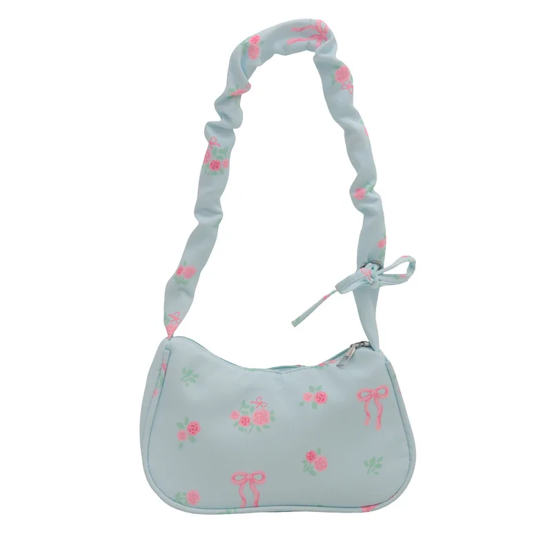 Women's Bags New Sweet Print Canvas Handbags Korean Floral Bow Printed Zipper Tote Female Small Shoulder Bag_voghion.com