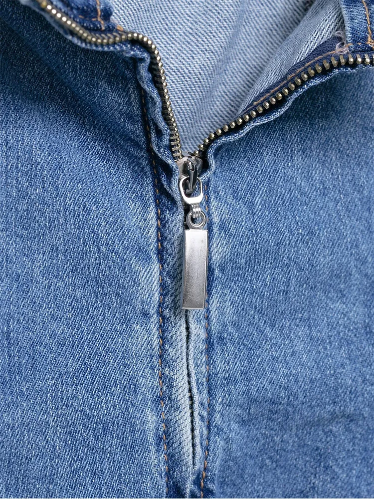 TFMLN 2025 New Women Casual Denim Sling Top Fashion Slash Neck Back Zipper Corset Female Vintage Wave-type Wide Pendulum Top