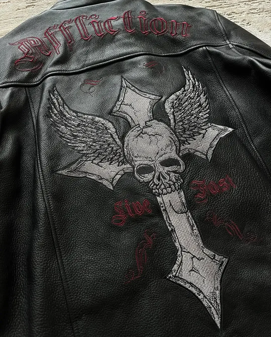 Description Picture 5 of itemAffliction Jacket New American Embroidery Harajuku Fashion Pu Leather Jacket Men Women Long Sleeve Zipper Jacket Coat Streetwear