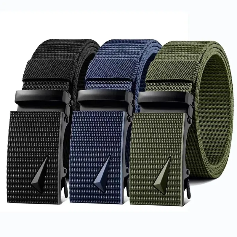 Men's Belt Automatic Metal Buckle Imitation Nylon Webbing Outdoor Work Belt Toothless Automatic Buckle Casual Sports Canvas Belt