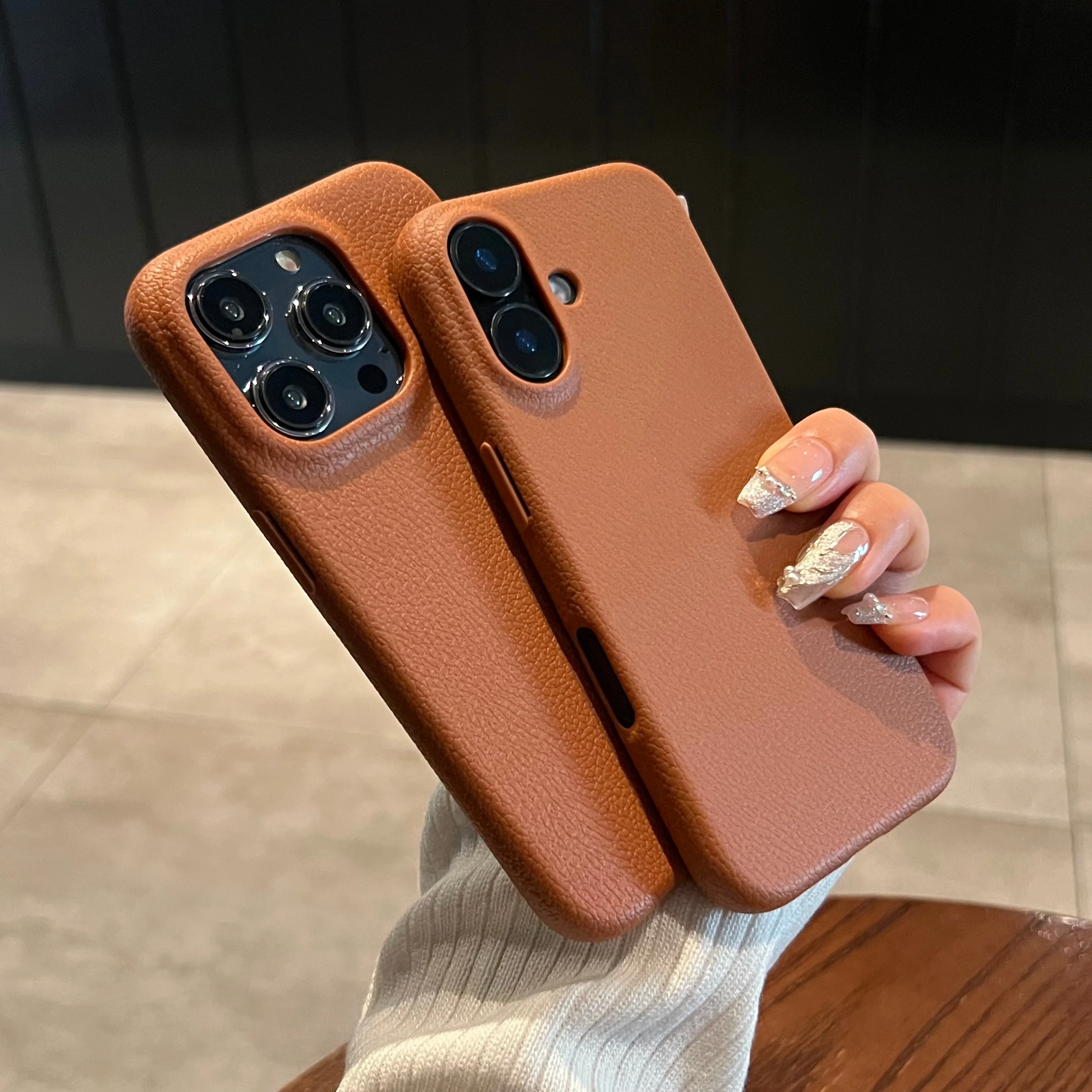 Phone Case Luxury Matte Leather For iPhone 16 15 14 Plus 13 12 11 Pro Max XR XS Lens Protection Shockproof Silicone Soft