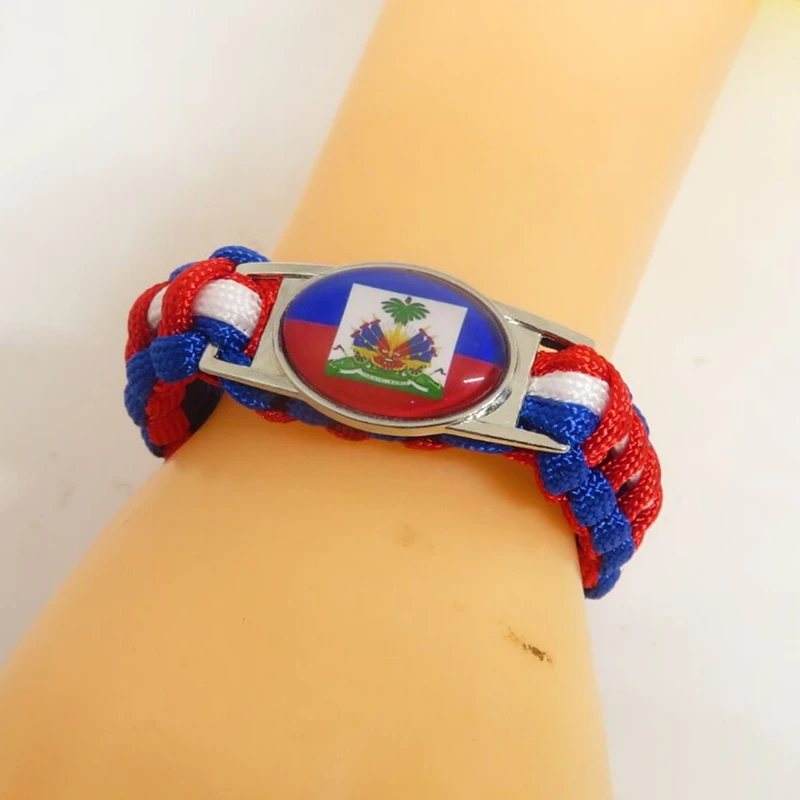 Haiti Flag Bracelet – Stainless Steel Braided Chain Wristband, Souvenir Gift For Men & Women - View #6
