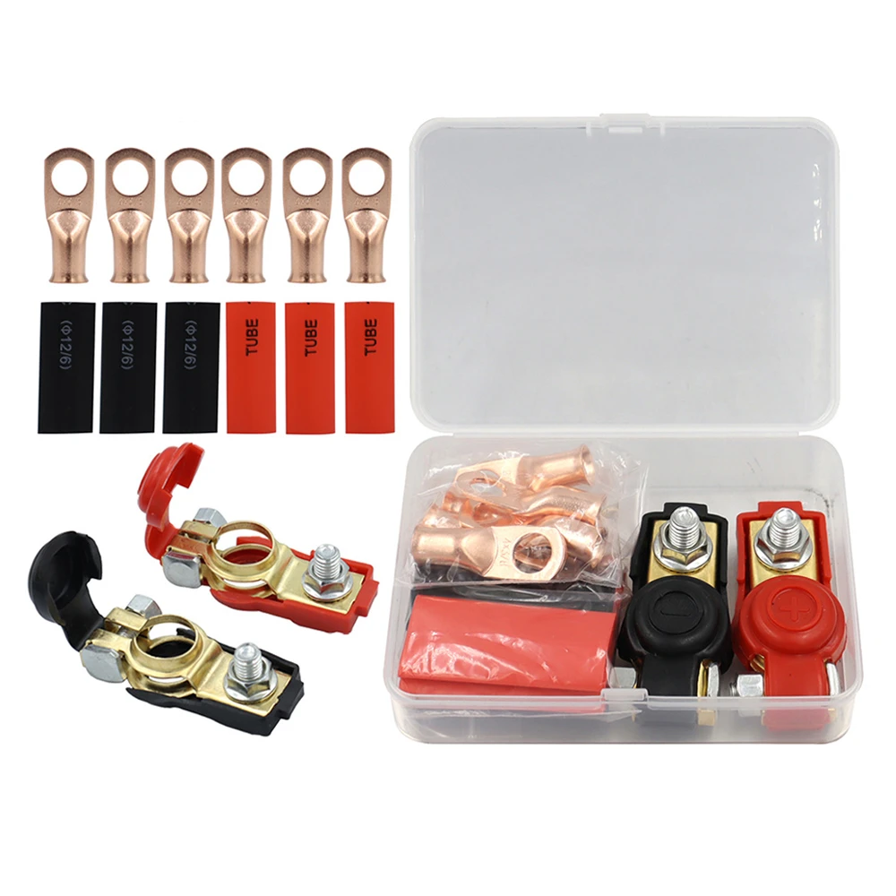 1set Car Battery Terminal Connectors Clamp And 6 Pcs Wire Lugs Battery Cable Negative And