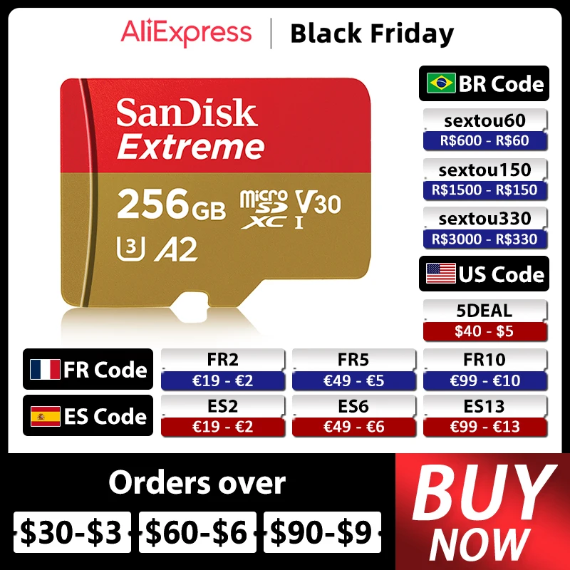 SanDisk Extreme Micro SD Karte 256GB 128GB 64GB A2 Speicher Karte 32GB