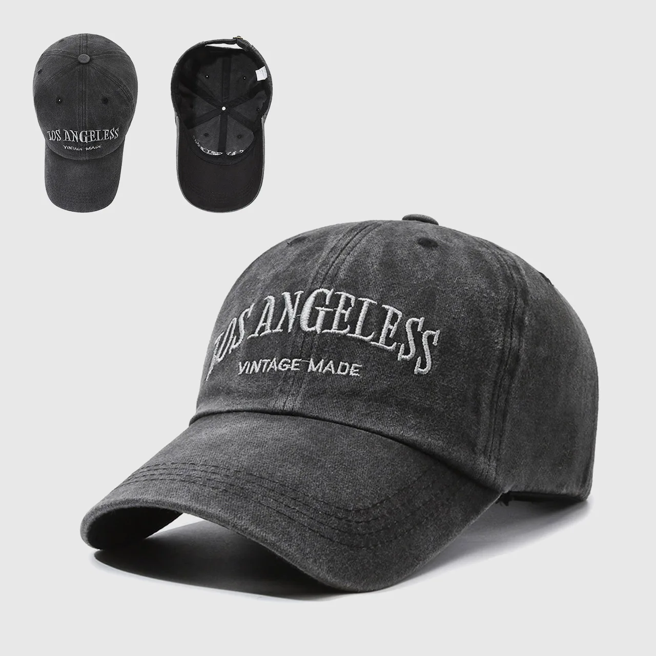 Ins Retro Gray Baseball Hat Women's Summer American Washed Large Head Circumference Trendy Autumn and Winter Face-Showing Small