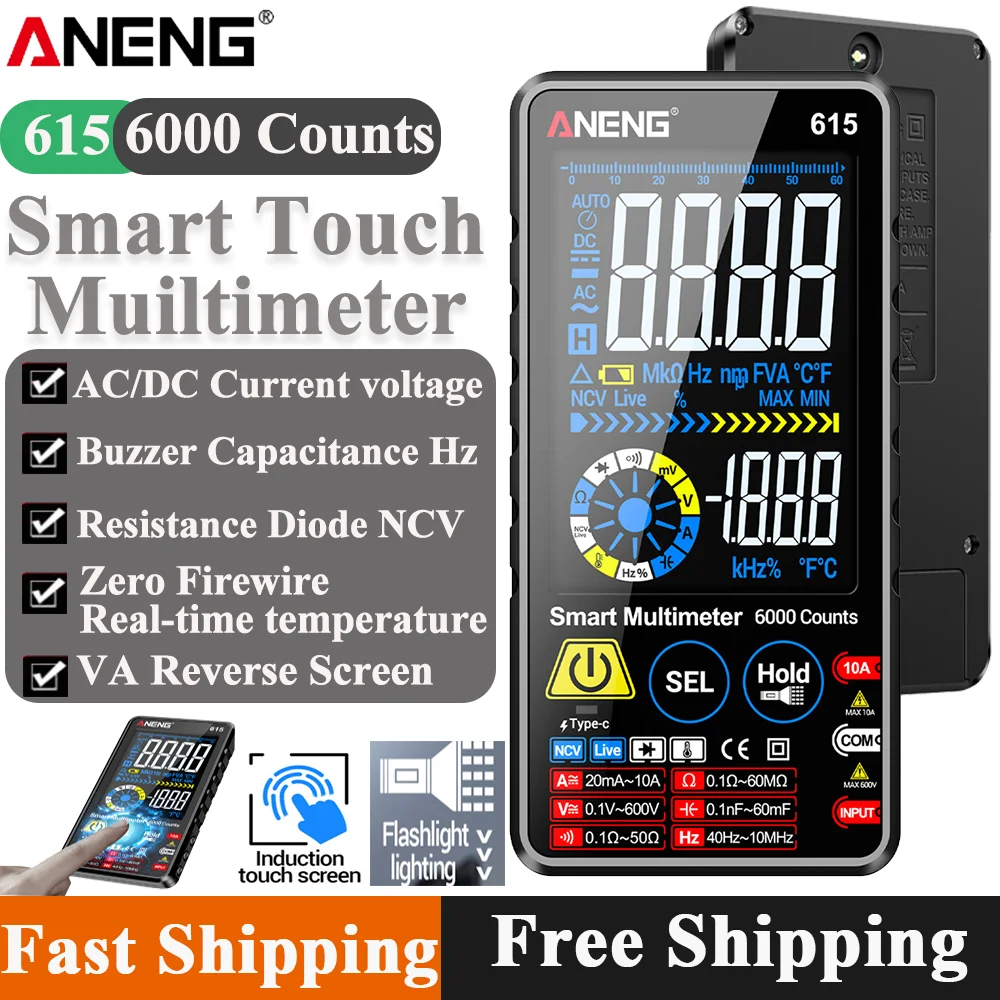 ANENG 615 Smart Multimeter Touch Multitester AC/DC Current Voltage Tester 6000 Counts NCV Meter Battery Charging Instrument Tool