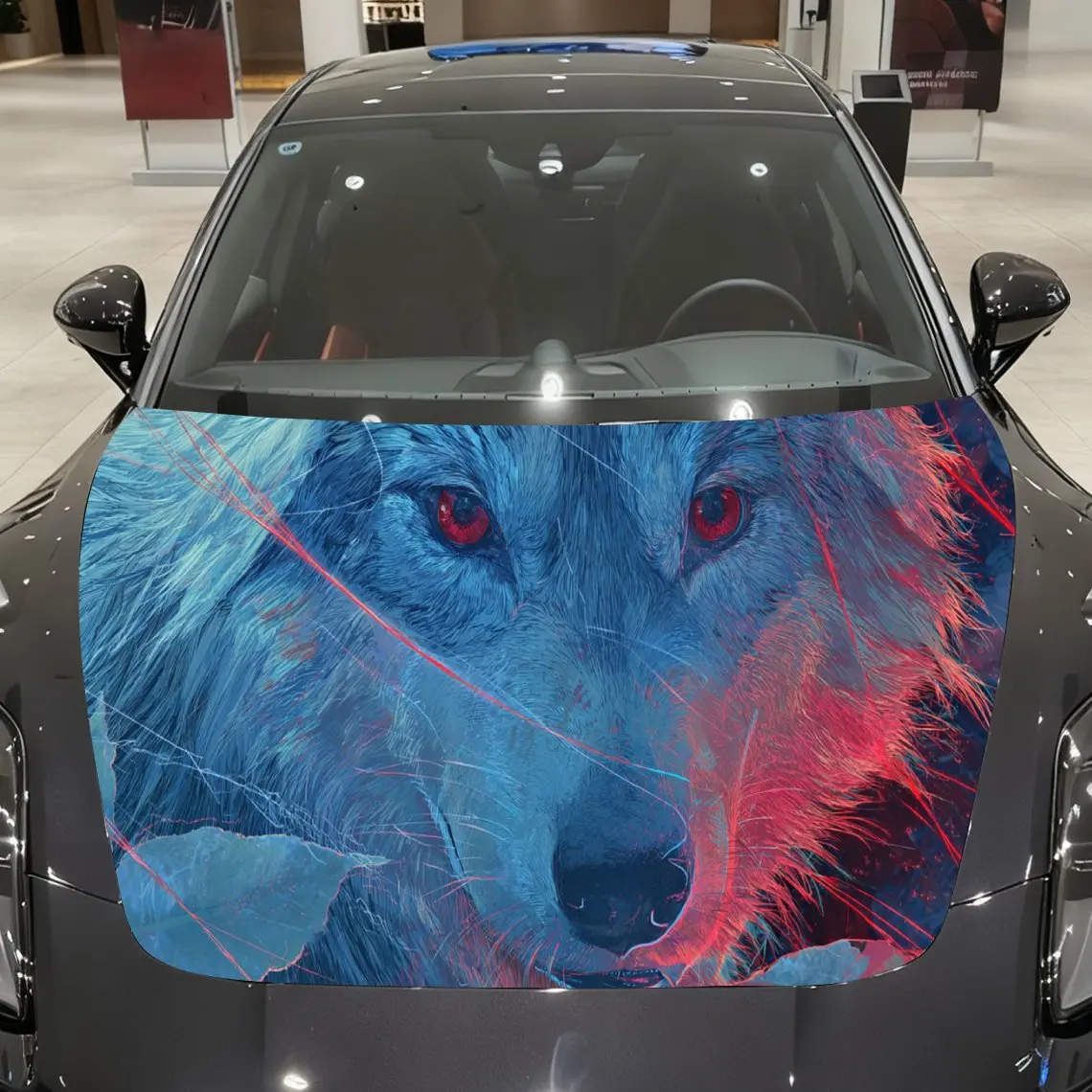 Intense Red - Blue Wolf Car Hood Stickers - Self-Adhesive, Waterproof ...