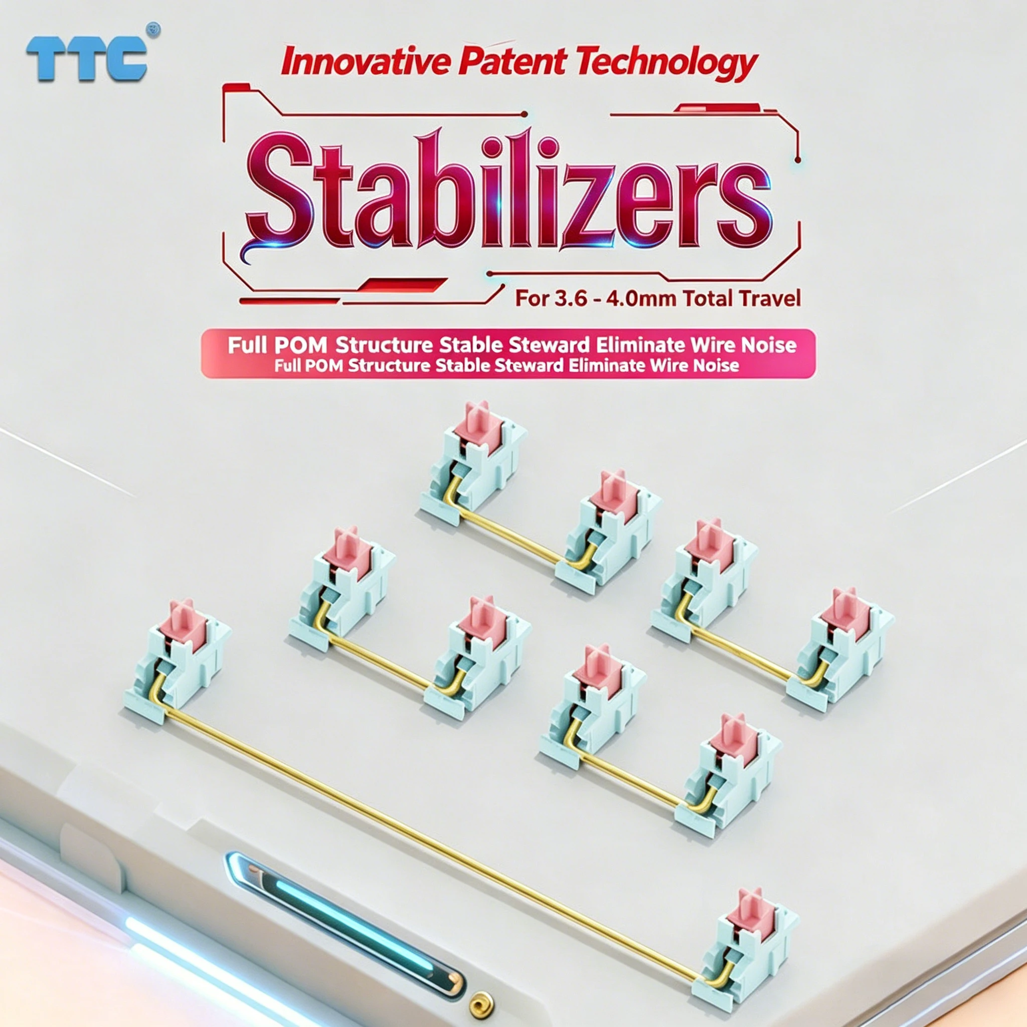 TTC 플레이트 마운트 스태빌라이저 맞춤형 기계식 키보드 스태빌라이저 2u 6.25u 4+1 PCS 세트 ≤3.5mm 짧은 이동 거리 스위치용