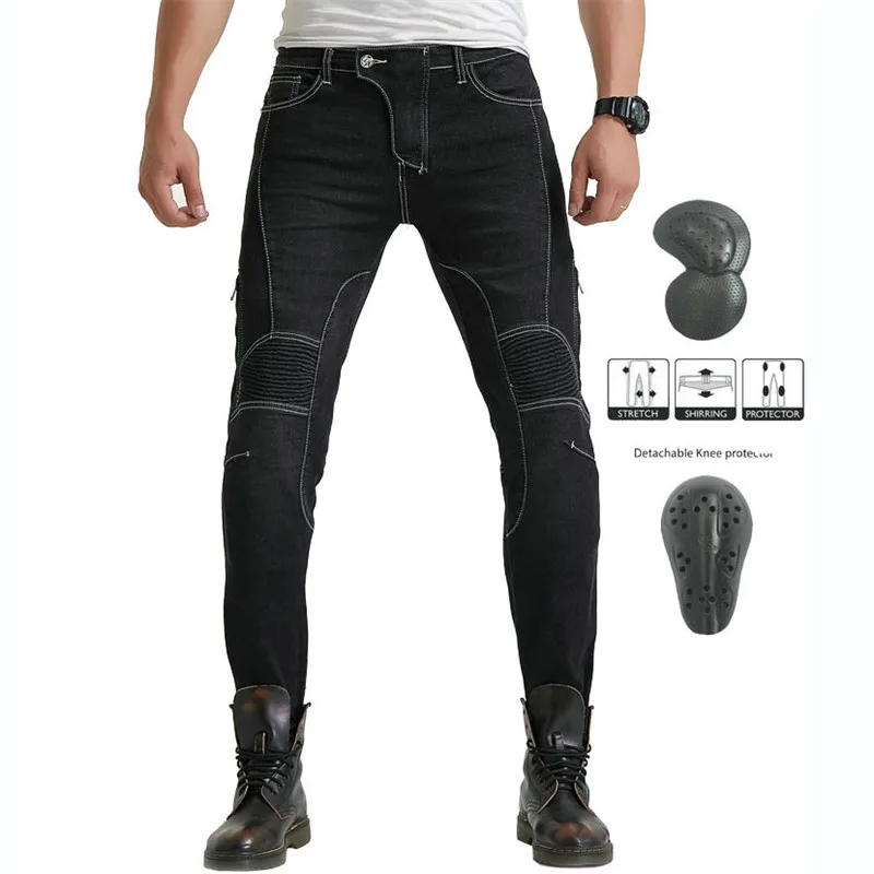New Four Seasons Motorcycle Black Green Jeans Outdoor Riding Gear Pants Warm With Protective Gear Moto Jeans Knee Pads Removable