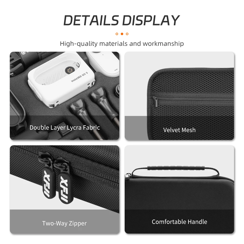 Insta360 GO 3S/GO 3 액션 카메라용 XFJI 휴대용 케이스, 여행용 핸드백, 보호 박스, 카메라 액세서리 가방