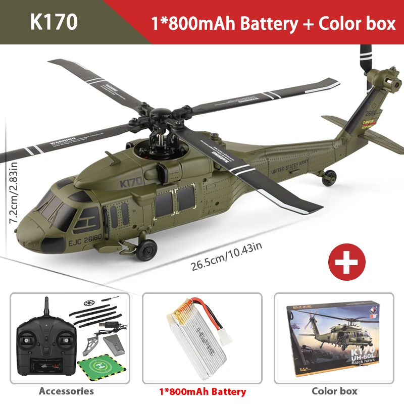 S067ed24c6a5e45578cee07dfe70eb83a4 Wltoys K170 UH 60L RC Plane 2.4G 4CH 6 Axis Gyro Brushless Motor Military Green Helicopter RTF And XK K170 Birthday Gift for Kid