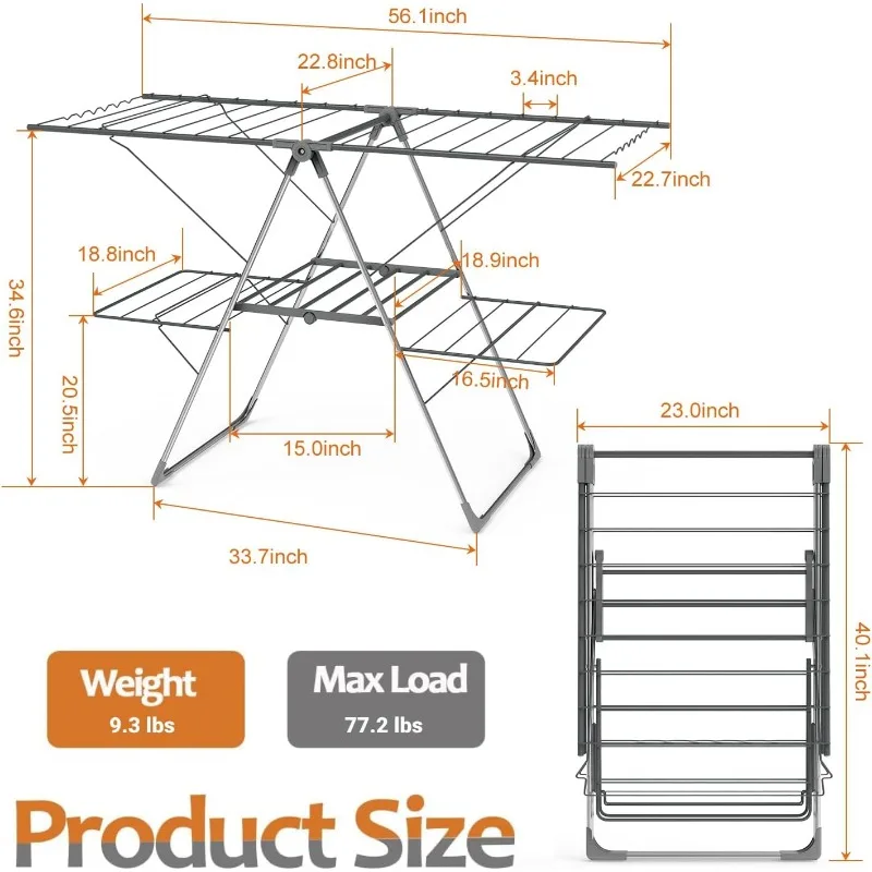 Clothes Drying Rack Foldable, Stainless Steel Drying Rack Clothing for Indoor Outdoor, Easy To Fold 6