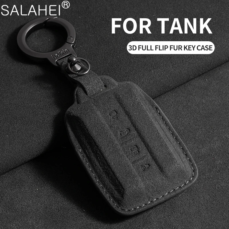 

Suede Car Key Case Cover Key Bag Shell Holder Protector For Great Wall GWM WEY TANK 300 500 Tank300 Tank500 Keychain Accessories