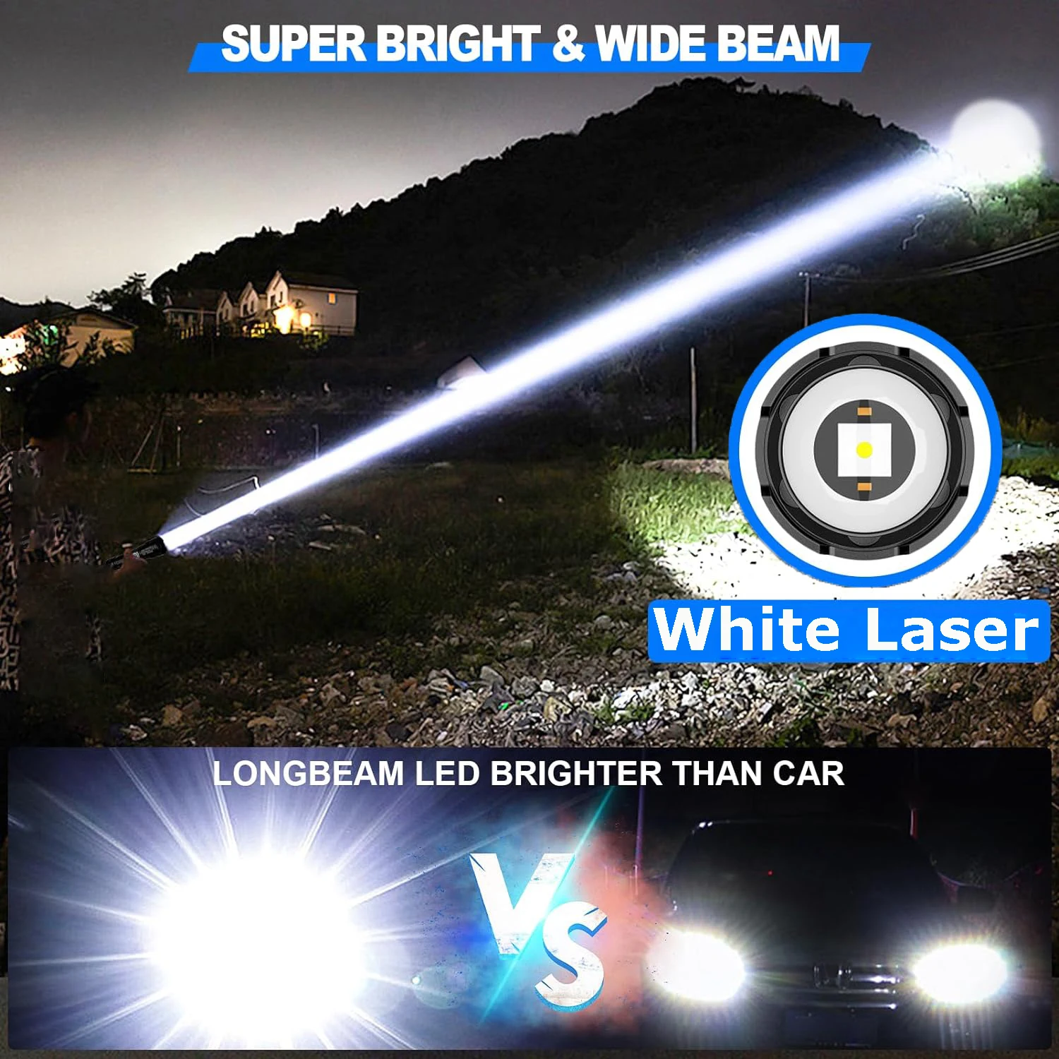 Description Picture 3 of itemSuper Long Range Tactical Torch High Power Led Flashlight Usb Rechargeable Strong Light Lamp Outdoor Portable Lantern Waterproof