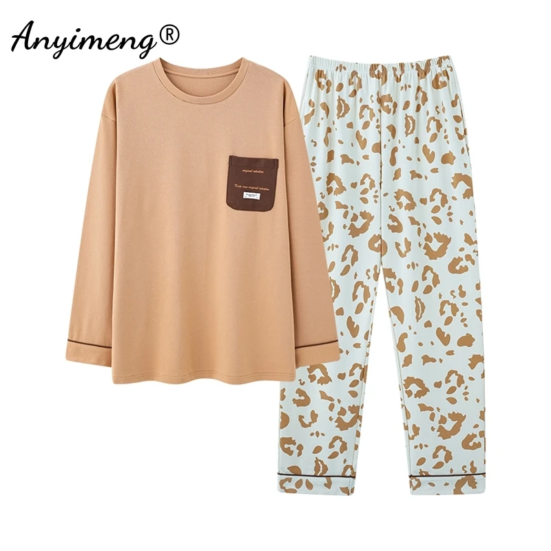 Autumn Winter Pure Cotton Pajamas for Men Fashion O-neck Pijamas Long Sleeved Long Pants Nightwear Male Loungewear