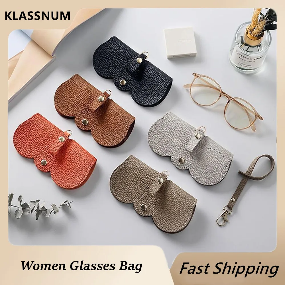 PortableRetroHandmadePULeatherGlassesBagwithLanyardHanging