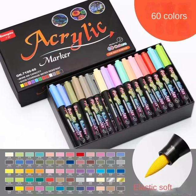 Arrtx-Marqueurs acryliques fins et pinceaux pour touristes, stylo de  peinture bricolage en continu, toile, verre, céramique, pierre, bois,  roche, 32